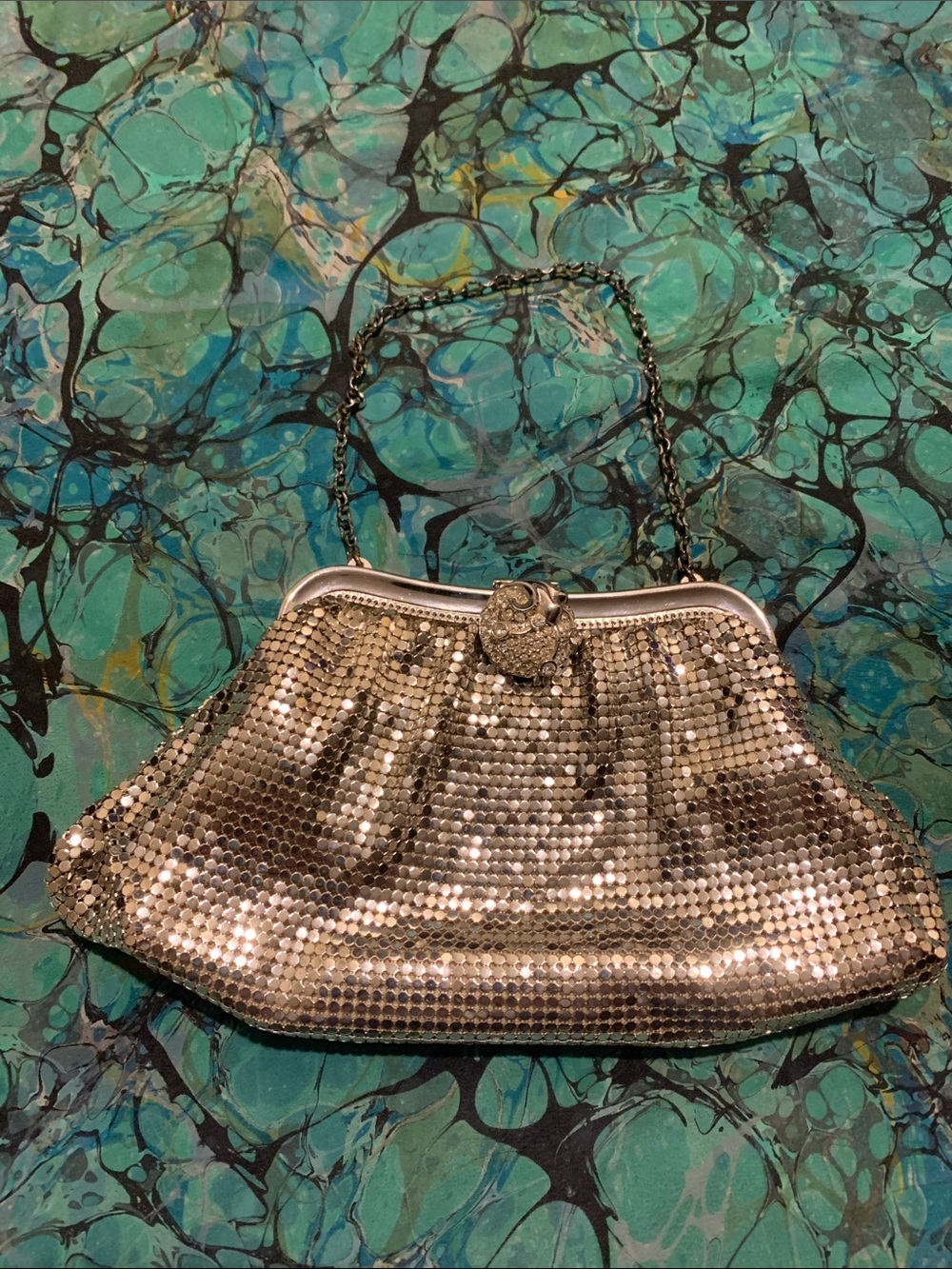 30’s Whiting & Davis Silver Mesh Purse/Clutch/Wristlet w/Rhinestones